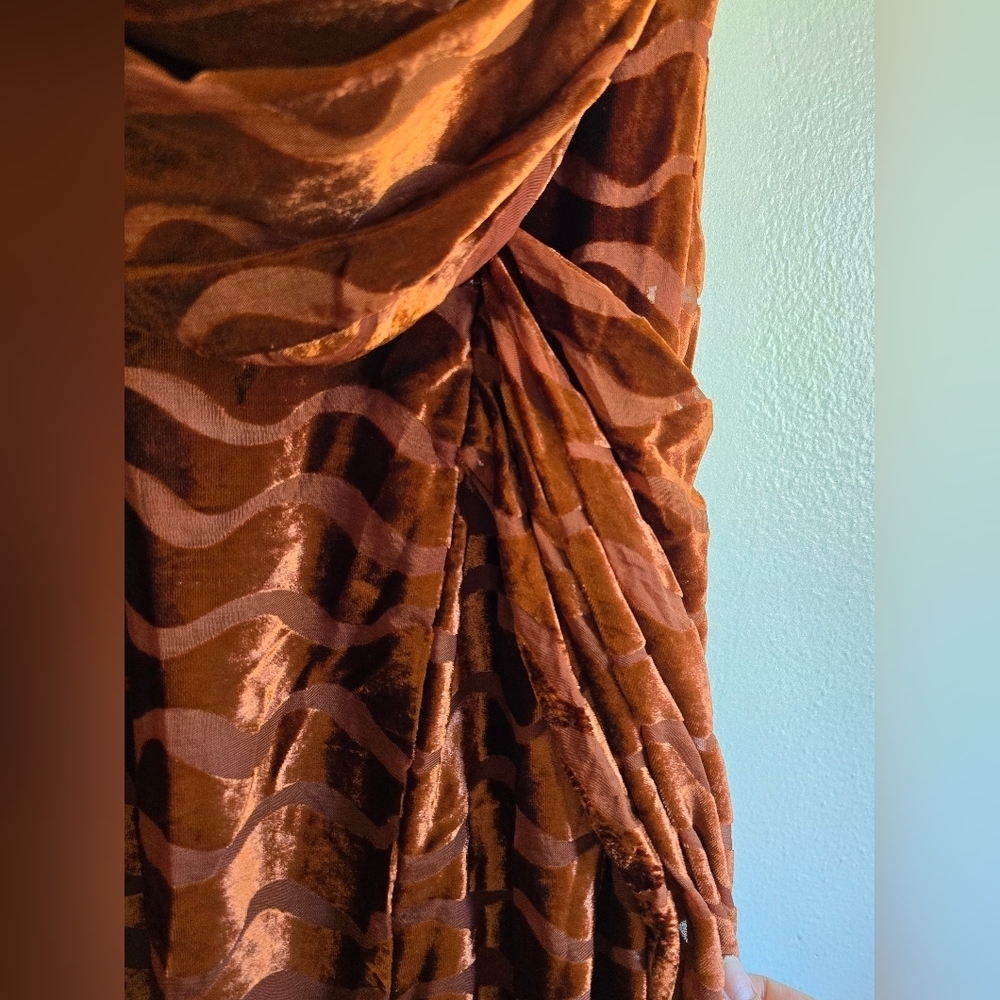 Eva Franco, Gozelle Cowl Lowback Neckline Dress,‎ Brown Velour, Size 2 - Picture 6 of 10